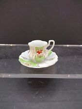 Vtg OHASHI CHINA JAPAN GREEN PORCELAIN DEMITASSE CUP & SAUCER , Gold Accents  picture