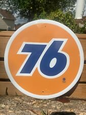 Union 76 Gasoline Orange Round Metal Sign Tin Vintage Gas Oil Garage Rustic  picture