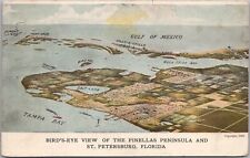 c1909 ST. PETERSBURG, Florida MAP Postcard Bird's-Eye View of PINELLAS PENINSULA picture