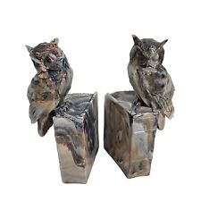 Vintage Owl Bookends Faux Marble Alabaster Books Feathers Witchy Goth Wizard picture