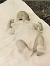 Vintage 1940s B&W Philadelphia Photo Infant Baby Crying on Blanket Outside  picture