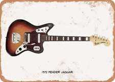 Guitar Art - 1972 Fender Jaguar Pencil Drawing - Rusty Look Metal Sign picture
