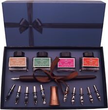 Calligraphy Pen Set – Includes Wooden Dip Pen, Antique Brass Holder, 11 Nibs picture