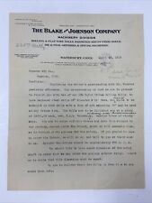 1915 The Blake and Johnson Company Letterhead Waterbury CT Machinery Division picture