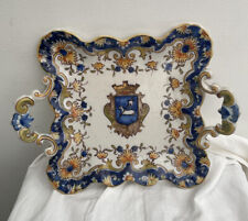 Antique French Faience Desvres Rouen Freres Lannion 1800s Tray 9”+ Handles Plate picture