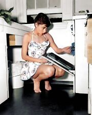 AUDREY HEPBURN OPENS OVEN DOOR WHILE IN BARE FEET 8X10 COLORIZED PHOTO (ZZ-977) picture