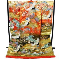 Japanese Silk Kimono Uchikake Vintage Gorgeous wedding Crane and Flower (u27) picture