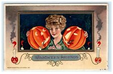 1912 John Winsch Halloween Friends JOLS Smoking Candles Embossed Postcard picture