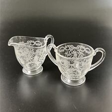 Vintage Fostoria Romance Pattern Cream and Sugar Clear Etched Depression Glass picture