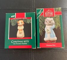 Vintage Hallmark CHRISTMAS KITTY  1989, 90 Ornament #1, 2 lot Porcelain Cat picture