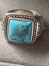 Heavy Navajo Blue Gem Turquoise and Sterling Silver Ring Sz. 9.5 Signed picture