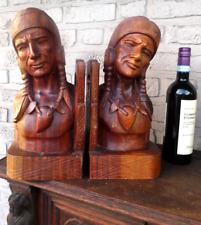 PAIR LARGE wood carved native american Tribal art bookends mid 20thc picture