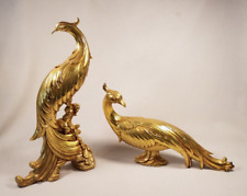Vintage Syroco MCM Hollywood Regency Gold Gilt Pair Pheasant Peacock Figurines picture
