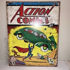 New Action Comics Cover No. #1 Tin Metal Sign Man Cave Garage Decor 12.5 X 16 picture