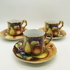 LEFTONS CHINA Heritage Brown Fruit Demitasse Set Of 3 Cups and Saucers picture