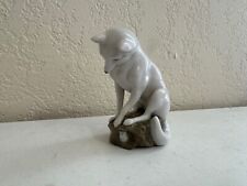 Vintage Possibly Antique Porcelain Figurine of Fox & Rodent Signed Underneath picture