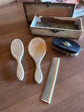 Antique FRENCH IVORY Gutta Percha MIRROR HAIR BEARD BRUSH COMB VANITY SET 1900’s picture