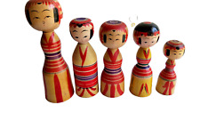 Five traditional Japanese Kokeshi Dolls by 5 producer with sign beauty kokeshi picture