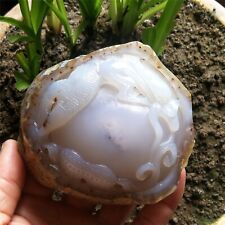 630g RARE Big Moving Water Bubble Enhydro Agate With Hand Carved Dragon & Gourd picture