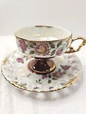 Vintage Ohashi China Nagoya Golden Fantasy Roses Reticulated Teacup & Sauce picture