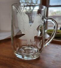 EUC Etched Bald Eagle Clear Glass Beer Mug / Barware Luminarc Made in France picture