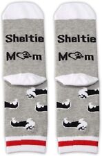 Sheltie Mom Dog Lover Crew Socks Shetland Sheepdog Gray White Red 2-Pair New picture