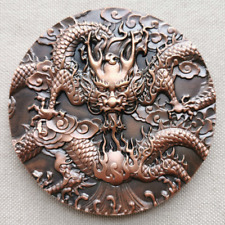 8cm Chinese Ancient Bronze Medallion Dragon Statue Medal Collection picture