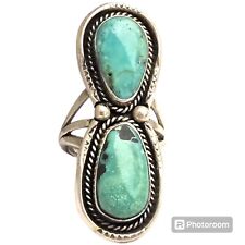 Mesmerizing VINTAGE NAVAJO Campitos TURQUOISE STERLING SILVER RINGsz7 picture