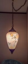 Patti King Hand Painted Floral Glass And Brass Vintage Hanging Swag Light picture