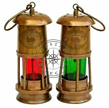 Set Of 2 Antique Brass Minor Lamp Vintage Nautical Ship Boat Light Lantern Décor picture