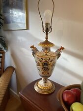 Large Vintage 1930s Italian Hand Painter Yellow/Multi Color  Magolica Vase Lamp picture