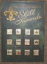 VINTAGE BOY SCOUTS OF AMERICA SKILL AWARDS BELT BUCKLE DISPLAY BOARD PLAQUE RARE picture