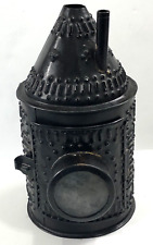 Punched Tin Lantern Primitive Double Lense Black - Vintage picture