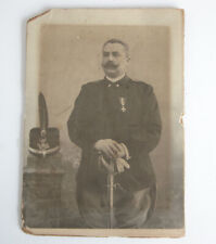 Antique Italian Officer Photograph B&W Sepia 1909 Italy Circa 1900s w/ Sword picture