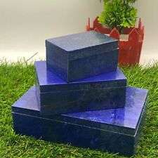 Hand Craved Natural Lapis Lazuli Jewelry Box Set 3pcs Handcrafted Crystal Stone picture