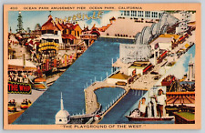 Linen Postcard~ Ocean Park Amusement Pier~ Ocean Park, Santa Monica, California picture