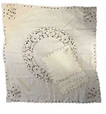 Antique Linen Madeira Tablecloth & Napkin Set 4 Floral 42” Large Square Banquet picture