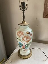 Antq 1880's Hand Painted Custard Enamel Bristol Glass Vase Lamp Electrified picture
