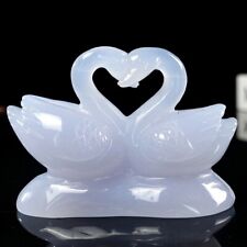 Double Swan Swan Blue Chalcedony Stone Carved Natural Crystal Statue Healing 4