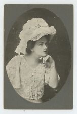 Antique Circa 1900s Cabinet Card Beautiful Woman in Stunning White Dress & Hat picture