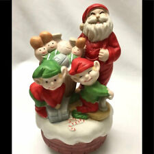 Vintage Santa Claus Music Box with Elves Porcelain Christmas    picture