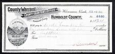 Winnemucca, NV Humboldt County Warrant Auditor's Office Bank Check 1915 Scarce  picture