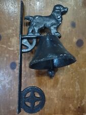 Vintage Cast Iron Dinner Farm Bell Painted Dog Wall Mount Ranch door picture