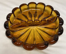 Vintage 60s 70s Amber Heavy Glass Ashtray 8” Diameter 3.5 lbs Thick picture
