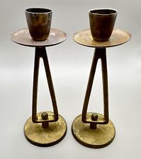 Modernist Geometric Brass Triangle Candle Holders DAYAGI Israel picture