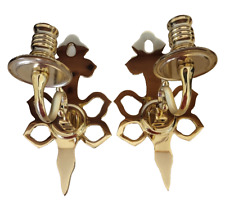 Pair Vintage Brass Bow Style Wall Scones Candlestick Holders With Removable Arms picture