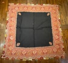 HUGE antique 1800's Victorian Kashmir Wool Paisley Shawl embroidery tapestry art picture