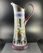 Vintage Hand Painted Roses Purple Stained Blown Glass 14 3/4