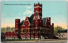 1918 Presbyterian Church Menominee Michigan MI Parish Posted Postcard picture
