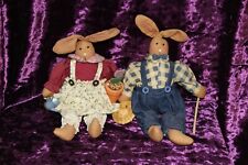 Country Primitive Folk Art Decor Anthropomorphic Bunnies Male and Female picture